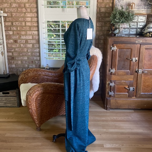 TRIBALBYN GREEN SPARKLY 3/4 SLEEVE WRAP DRESS MEDIUM NEW - Picture 5 of 12